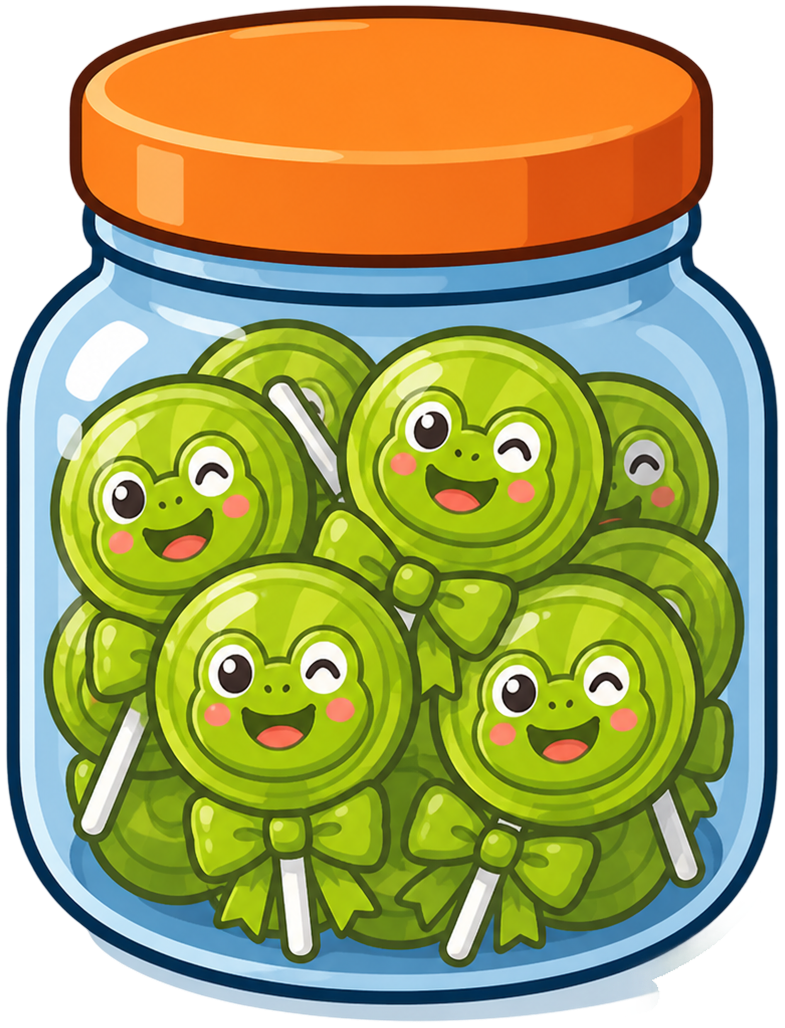 Jar filled with Frogoo lollipops