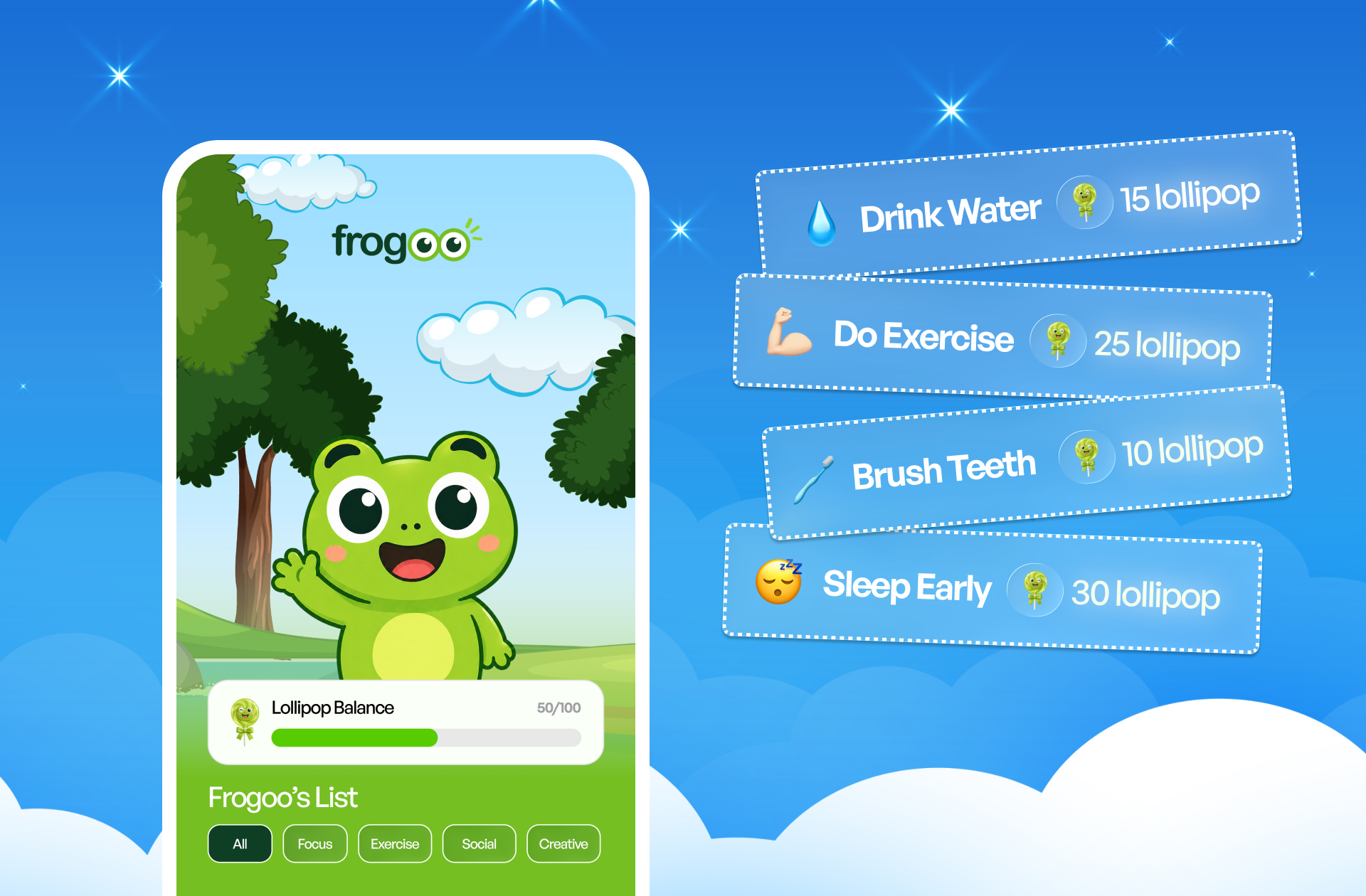 Complete habits to earn lollipops in Frogoo